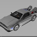 Silver Retro Futuristic Car With Roof Mounted Device Blue Stripes And Red Components