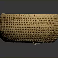 Hand Carved Wooden Basket With Intricate Woven Texture Round Artisan Design