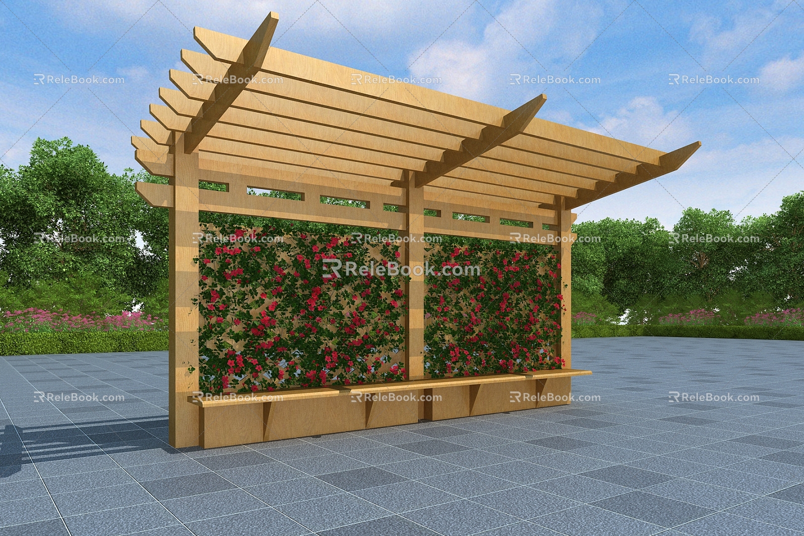 Flower Rack Vine Rack Corridor Rack Wooden Flower Rack 3d model