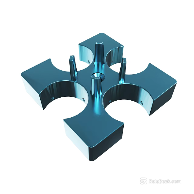 Blue Metallic Cross Shaped Industrial Mechanical Component Design 3d model