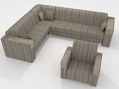 Modern L Shaped Sectional Sofa Set With Striped Pattern And Matching Armchair 3d model