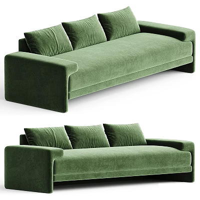 Elegant Modern Green Velvet Three Seater Sofa With Plush Cushions And Armrests 3d model