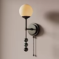 Modern Wall Lamp With White Round Shade Soft Light Metal Base And Hanging Spherical Decor