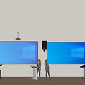 Large Single Screen And Multi Panel Display With People At Podiums White Wall Wooden Floor