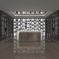 Luxurious Store Entrance With Black Gold Accents Marble Columns Wine Rack Wall Lamps