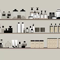 Skincare And Beauty Products Displayed On Shelves With Bottles Jars And Boxes