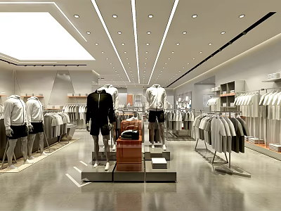 Fashion Clothing Store Interior With Mannequins Clothing Racks And Bright Lighting 3d model