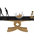 Modern Console Table With Human Figure Statues Fruit Bowl And Geometric Decor 3d model