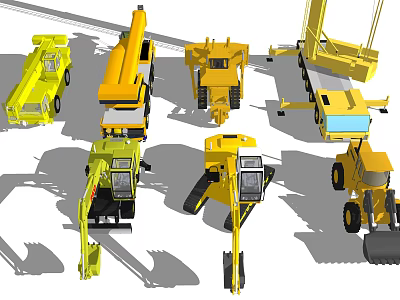 Various Types Of Utility Vehicles Including Crane Excavator Bulldozer And Loader 3d model