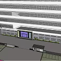 Modern Multi story Building With Glass Windows Parking Lot Featuring Cars Trees And Lawn