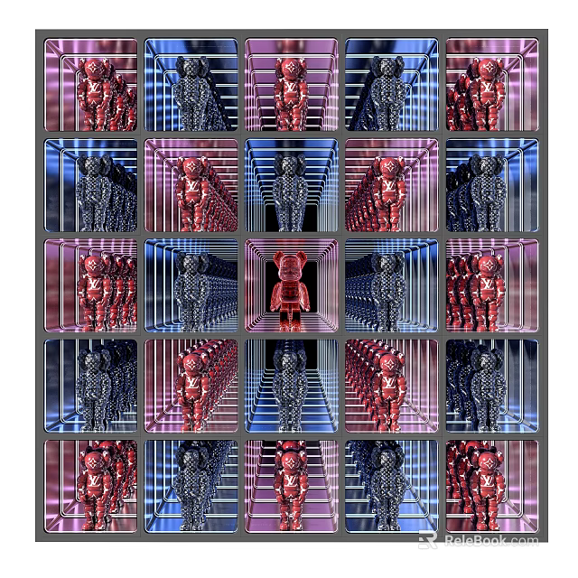 Commercial Equipment With Organized Multiple Colored Metal Storage Units In Matrix Arrangement 3d model 