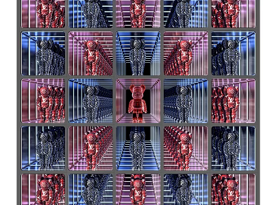 Commercial Equipment With Organized Multiple Colored Metal Storage Units In Matrix Arrangement 3d model