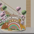 Colorful Birthday Photo Spot Featuring Pink Green Balloons Cartoon Animals Rainbow And Grass