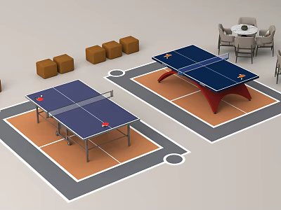 Indoor Sports Space With Two Blue Ping Pong Tables And Storage Blocks 3d model