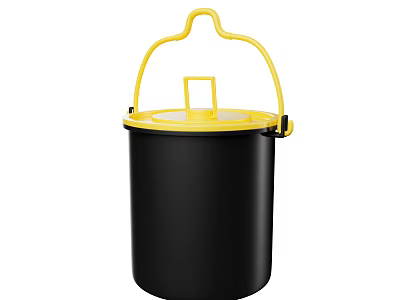 Black Practical Household Storage Bucket With Yellow Handle And Lid Design 3d model