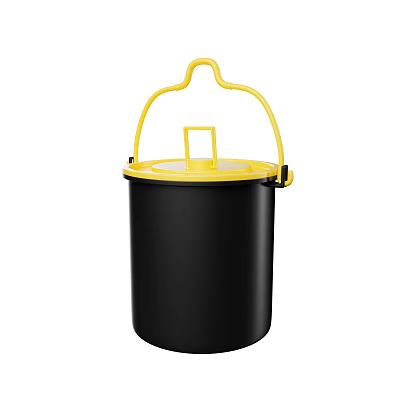 Black Practical Household Storage Bucket With Yellow Handle And Lid Design 3d model