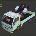 Isuzu White Flatbed Truck With Mechanical Loading Equipment On Platform 3d model