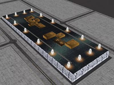 Illuminated Fountain Design With Decorative Lights And Water Feature At Night 3d model