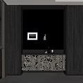Elegant Modern Black Wine Cabinet With Zebra Pattern Marble Countertop Built-in Design And Window Blinds