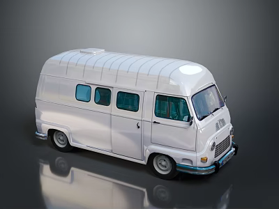 Vintage Silver Van With Multiple Windows Flat Roof And Streamlined Exterior Design 3d model
