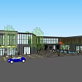 Modern Commercial Street Featuring Glass Facades Circular Fountain Plaza And Pedestrians
