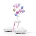 Pastel Colored Inflatable Balloons And Clouds With Pink Ladder Decoration