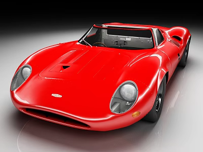 Red Vintage Sports Car With Streamlined Body And Open Convertible Top 3d model