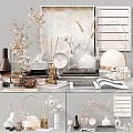 Modern Neutral Color Decorative Ornament Set With Glass Vases Reed Diffusers Clock And Dried Flowers