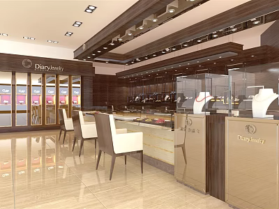 Duo Jewelry Store Modern Elegant Interior With Luxurious Display Cases And Counters 3d model