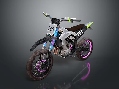 Off Road Motorcycle With 235 Number Pink Rims White Black Body And Green Accents 3d model