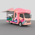 Pink Coffee Truck With Cartoon Patterns Awning And Serving Window Appliances