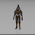 Futuristic Armored Character and Mythical Creature With Gold Blue Armor Spiked Helmet