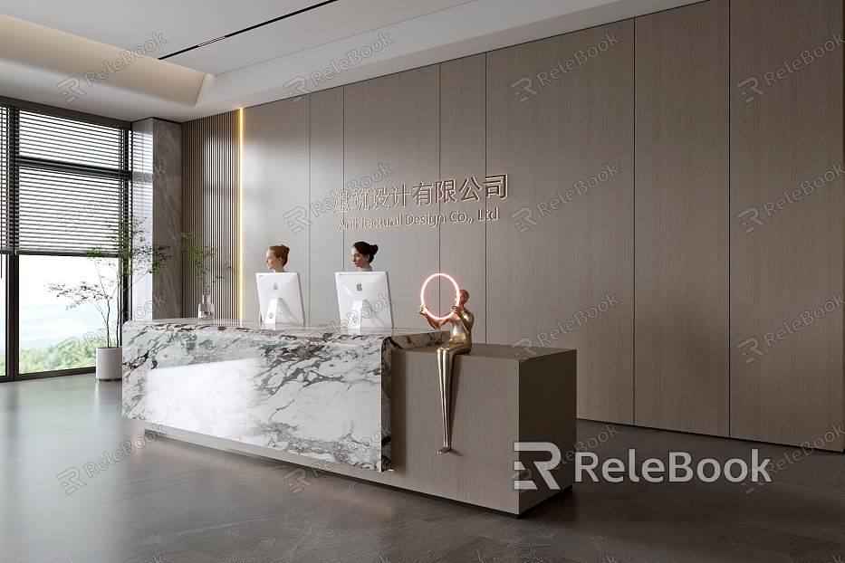 Modern company front desk background wall reception area bar desk reception desk hall simple lobby model