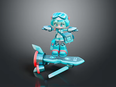 Colorful Cartoon Robot Character With Goggles Riding Blue Flying Creature Toy Model 3d model