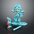 Colorful Cartoon Robot Character With Goggles Riding Blue Flying Creature Toy Model