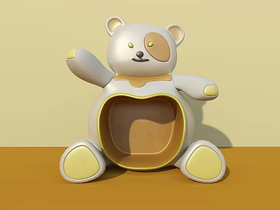 Cute Cartoon Bear Shaped Interactive Area With White Yellow Design And Kid Friendly Seat 3d model