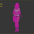 Ninja Style Character With Black Long Hair Green Vest Arm Bandages And Long Staff