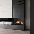 Modern Fireplace With Black Textured Surface And Burning Flames In Sleek Interior 3d model