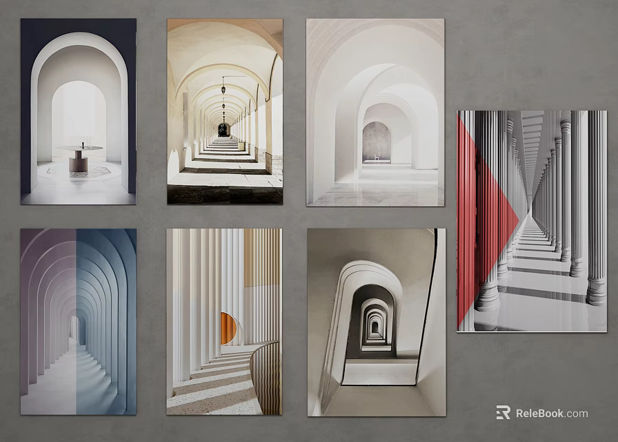 Modern Architectural Interior Design With Archways Corridors Staircases And Symmetric Patterns 3d model