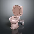 Old Worn Bathroom Toilet Furniture With Open Lid And Exposed Pipe