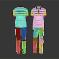 Back View Of Casual Polo Shirts With Blue Yellow White Stripes And Gray Pants