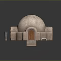 Traditional Adobe Dome Structure Entrance Gate with Stone Steps and Small Openings