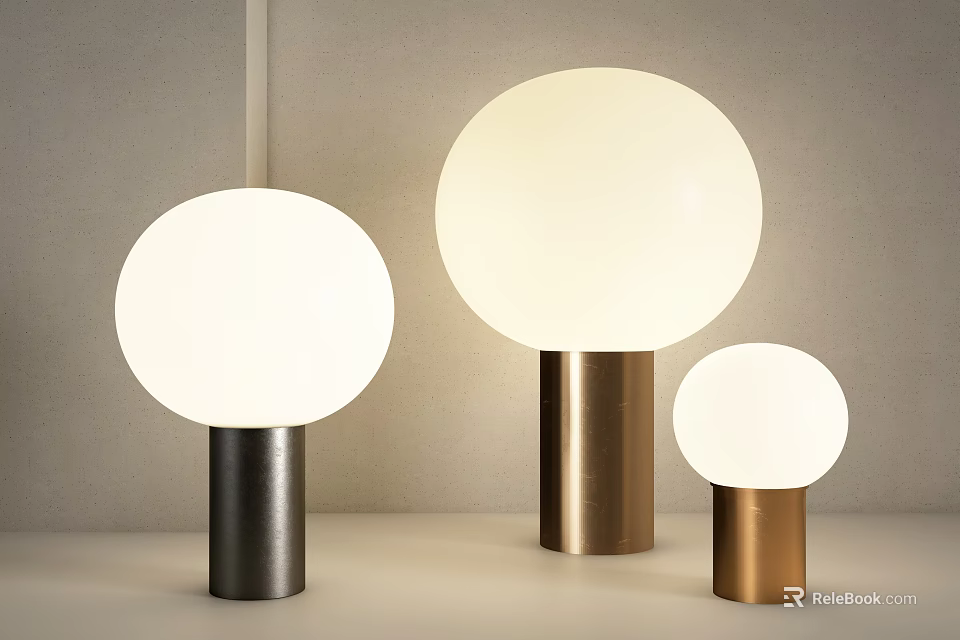 Modern Table Lamps With Spherical Lampshades And Metal Bases In Black Gold Copper 3d model 