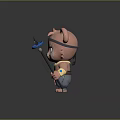 Cartoon Bear Character with Big Ears Decorative Headband and Blue Flame Staff