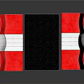 Red Public Booth Seats With Black Counter Table White Cushion And Metal Base Design