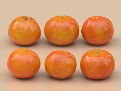Six Fresh Ripe Mandarins Arranged Neatly On Light Brown Background 3d model