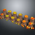 Fresh Assorted Fruits in Burlap Sacks with Scattered Colorful Produce
