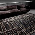 Modern Living Room Interior With Dark Sofa Recessed Lighting And Stylish Patterned Rug