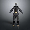 Dark Formal Uniform With Golden Buttons Decorations Cap And Black Boots
