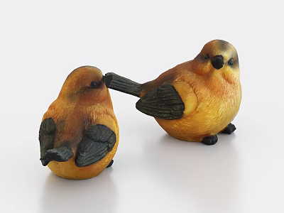 Two Yellow and Black Bird Statues on White Background for Decorative 3d model